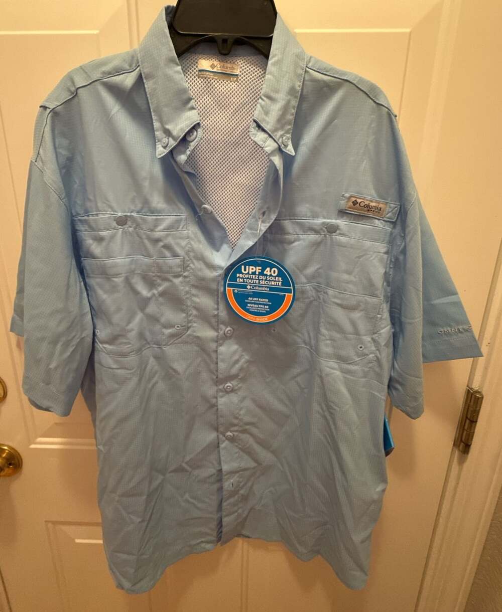Columbia Men's PFG Tamiami II Short Sleeve Fishing Shirt Sail Blue UPF 40